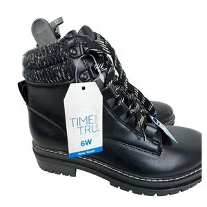 Time and Tru Black Hiking Boot Women's Size‎ 6 Wide Grunge NWT